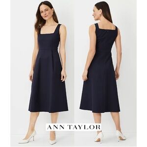 Ann Taylor Blue Square Neck Sleeveless Midi Dress